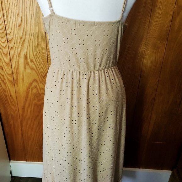 NWOT No Comment spaghetti strap beige dress with eyelit cutouts. Brand new. - Picture 4 of 10